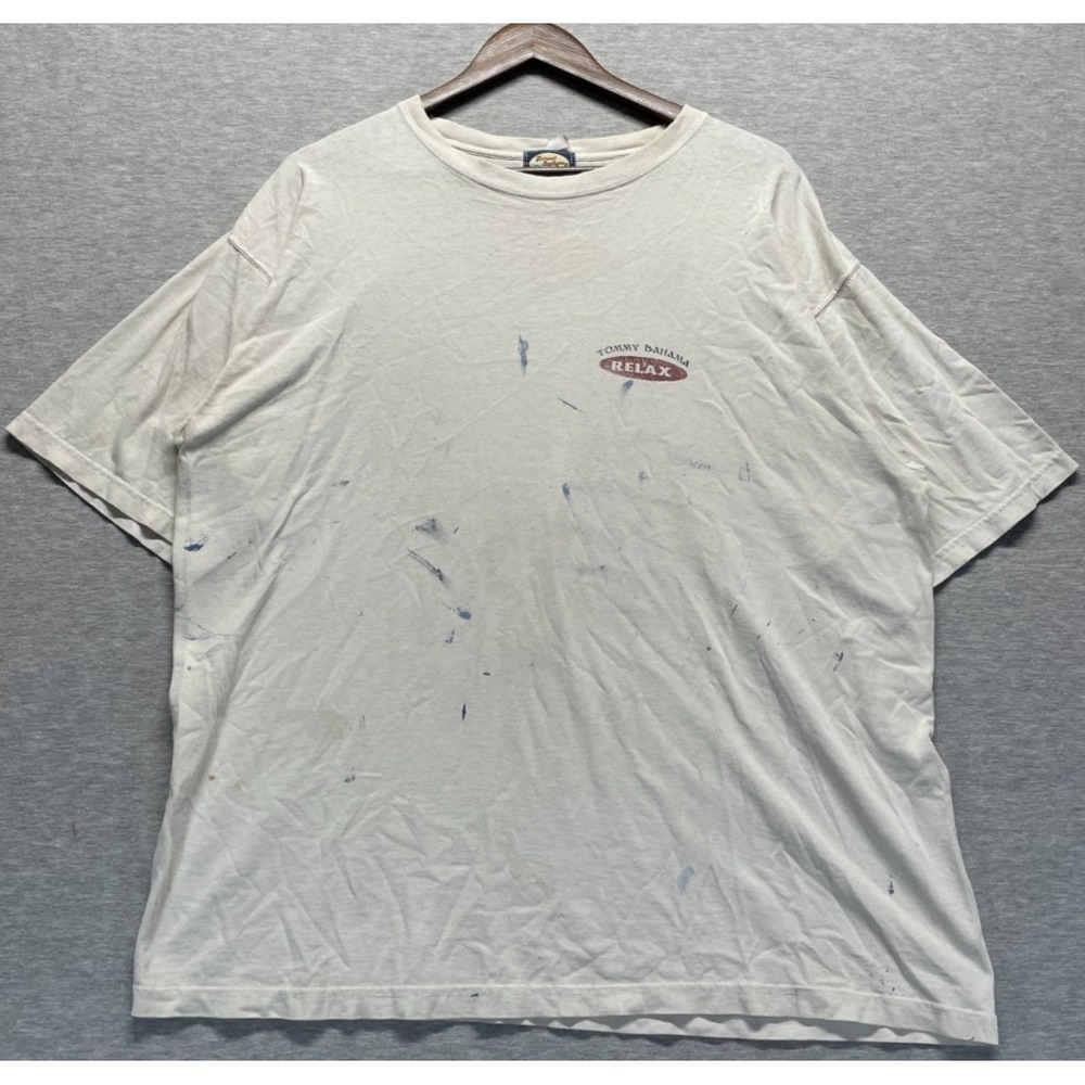 Vintage Tommy Bahama T Shirt Men M\L Cream USA Flag No Shirt No Shoes No Taxes